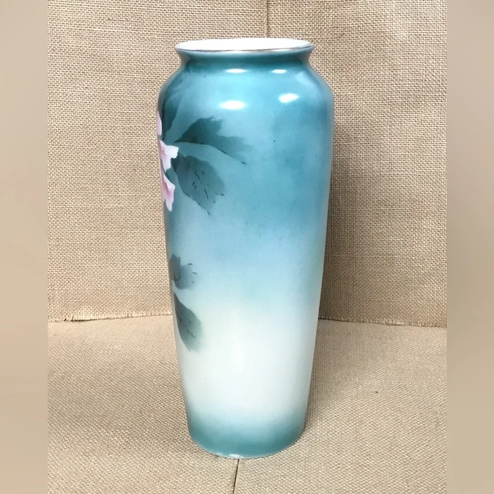 Vintage Carl Tielsch CT Altwasser Tall Floral Rose Porcelain Vase Hand Painted